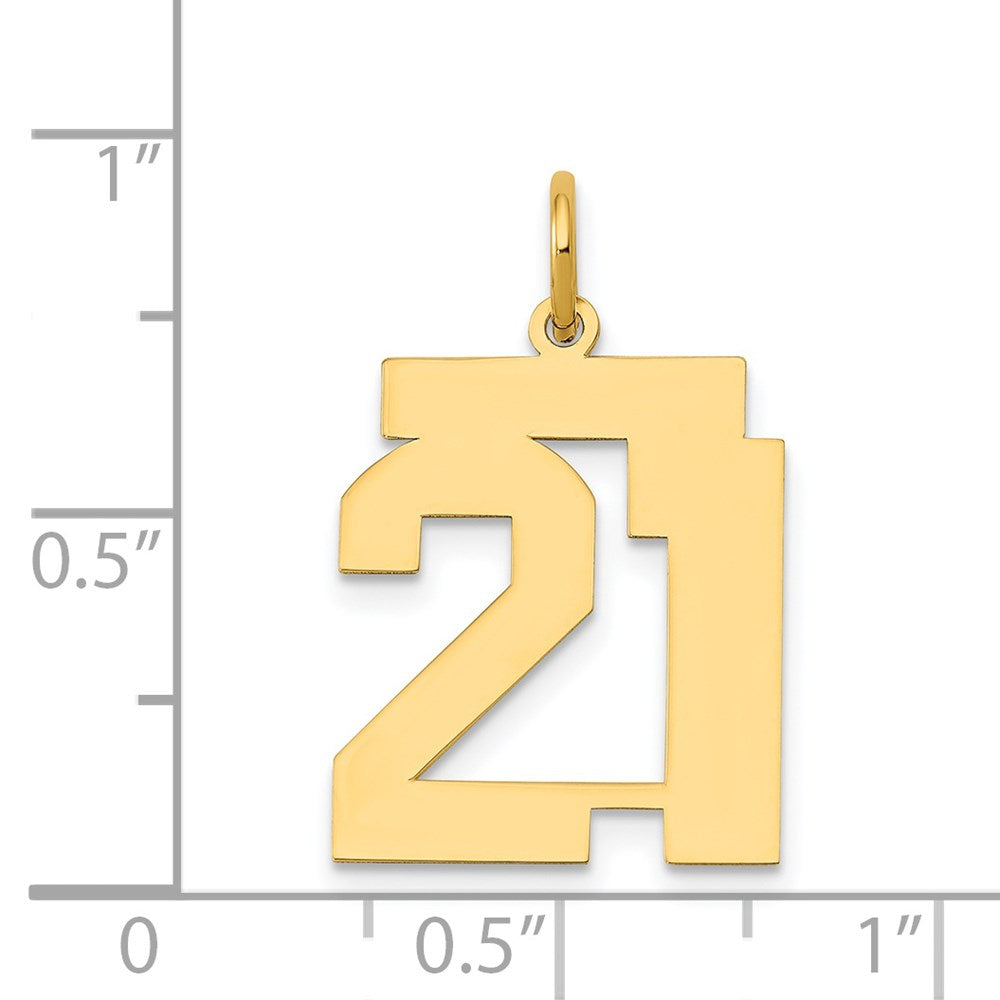 Million Charms 14k Medium Polished Number 21 Necklace Charm Pendant, Graduation, Birthday, Anniversary