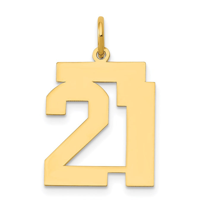 Million Charms 14k Medium Polished Number 21 Necklace Charm Pendant, Graduation, Birthday, Anniversary