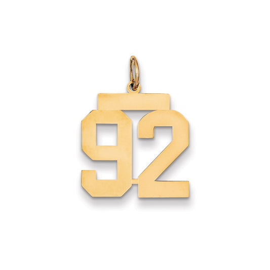 Dije número 92 de oro amarillo de 14K con acabado pulido mediano de Million Charms