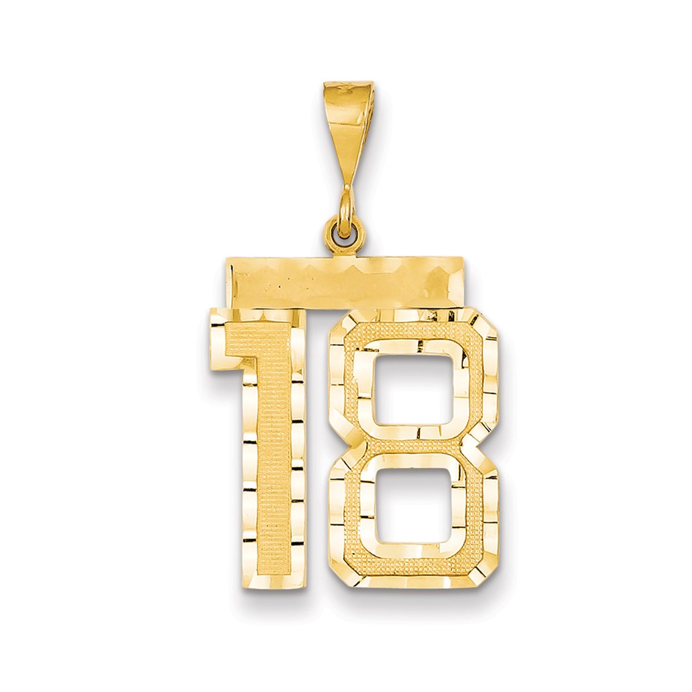 Million Charms 14K Yellow Gold Themed Large Diamond-Cut Number 18 Charm