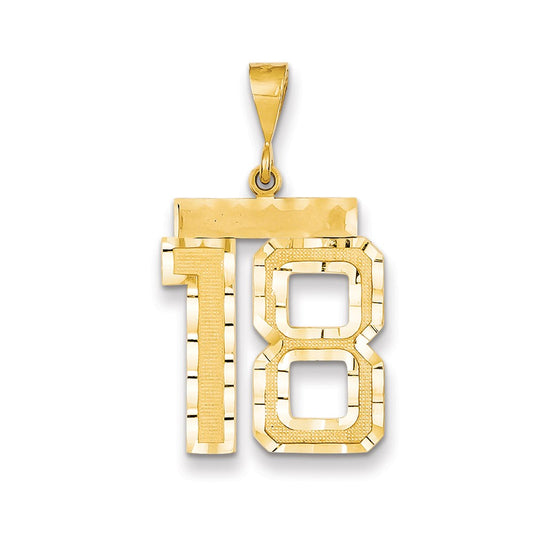 Million Charms 14K Yellow Gold Themed Large Diamond-Cut Number 18 Charm