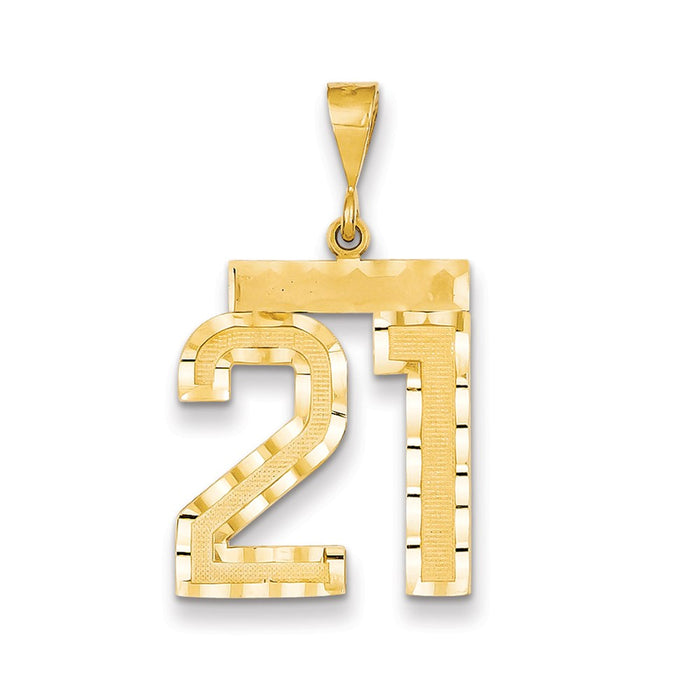 Million Charms 14k Large Brushed Diamond-cut Number 21 Necklace Charm Pendant, Graduation, Birthday, Anniversary