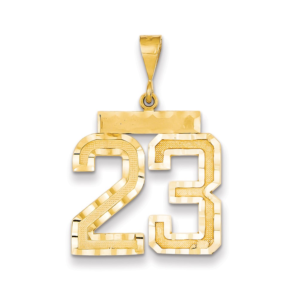 Million Charms 14K Yellow Gold Themed Large Diamond-Cut Number 23 Charm