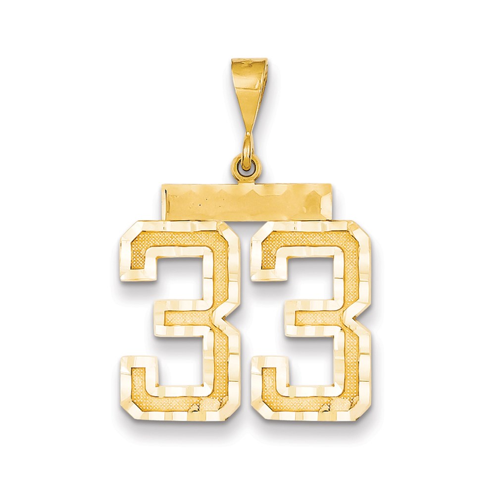 Million Charms 14K Yellow Gold Themed Large Diamond-Cut Number 33 Charm