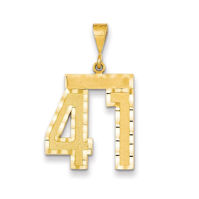 Million Charms 14K Yellow Gold Themed Large Diamond-Cut Number 41 Charm