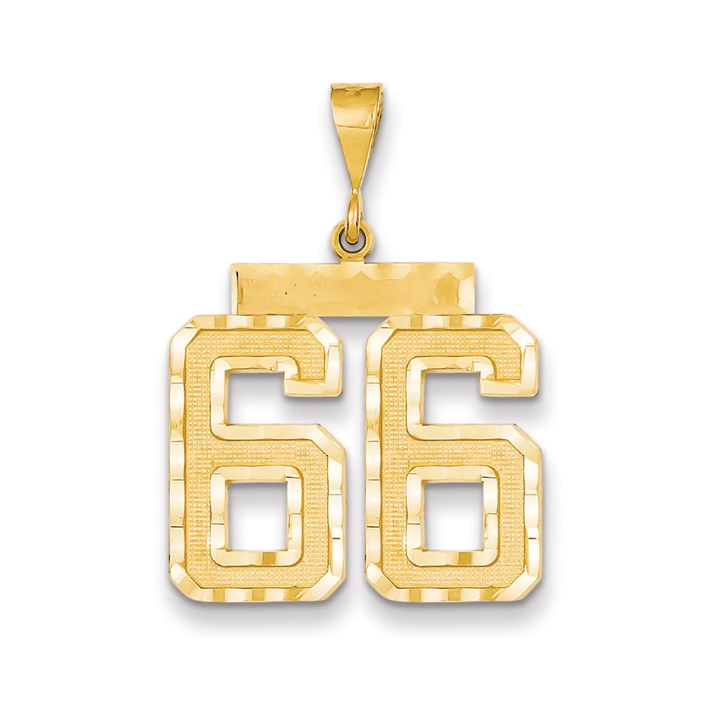Million Charms 14K Yellow Gold Themed Large Diamond-Cut Number 66 Charm
