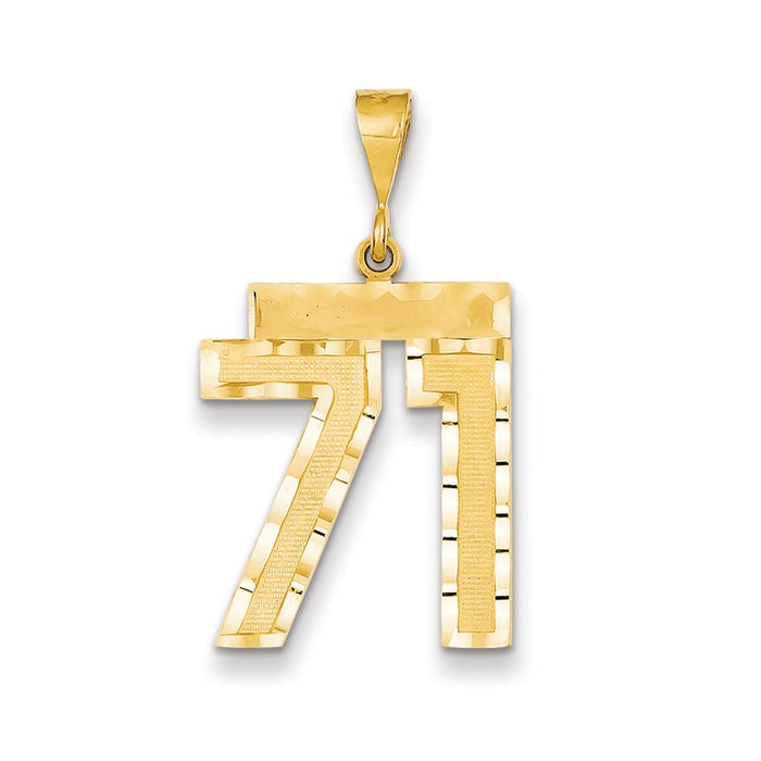 Million Charms 14K Yellow Gold Themed Large Diamond-Cut Number 71 Charm