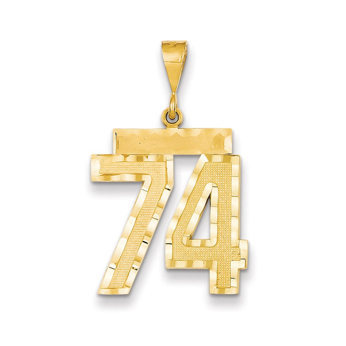 Million Charms 14K Yellow Gold Themed Large Diamond-Cut Number 74 Charm