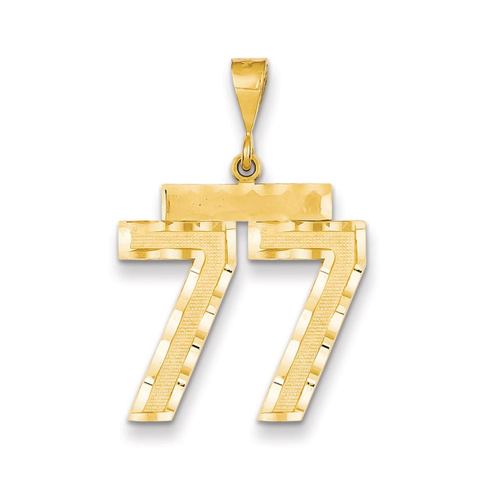 Million Charms 14K Yellow Gold Themed Large Diamond-Cut Number 77 Charm