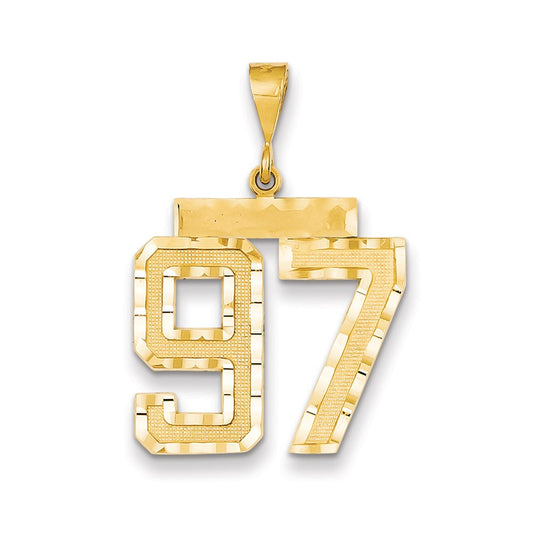 Dije de número 97 de Million Charms en oro amarillo de 14 quilates, tamaño grande y con corte de diamante