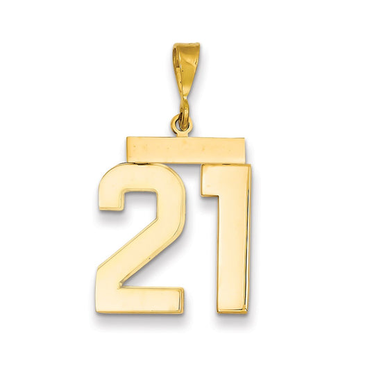Million Charms 14k Large Polished Number 21 Necklace Charm Pendant, Graduation, Birthday, Anniversary