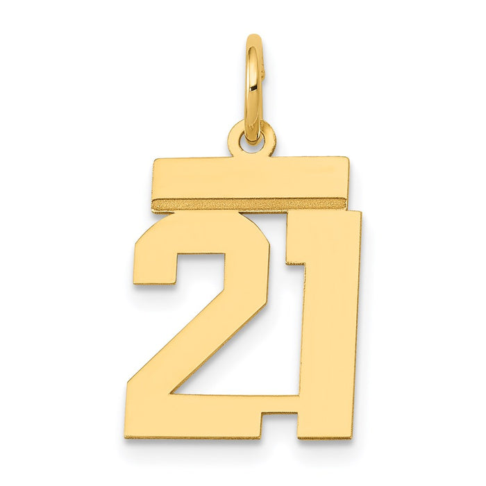 Million Charms 14k Small Polished Number 21 Necklace Charm Pendant, Graduation, Birthday, Anniversary