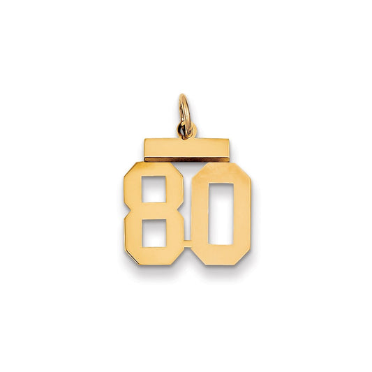 Million Charms 14K Yellow Gold Themed Small Polished Number 80 Charm