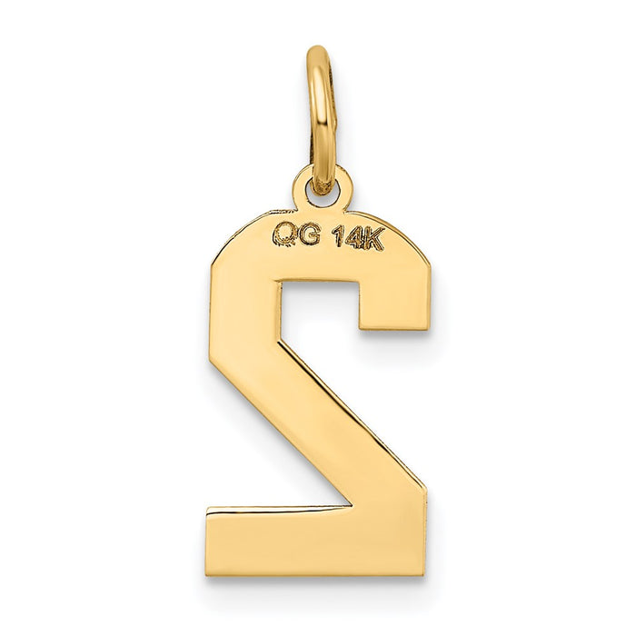 Million Charms 14K Yellow Gold Themed Medium Satin Number 2 Charm