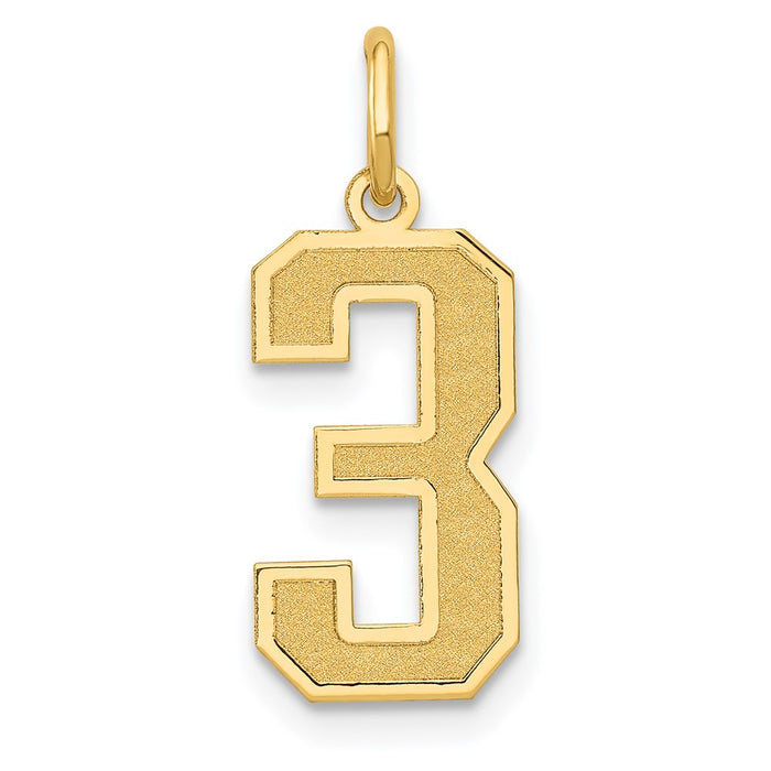 Million Charms 14K Yellow Gold Themed Medium Satin Number 3 Charm