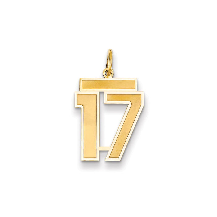 Million Charms 14K Yellow Gold Themed Medium Satin Number 17 Charm