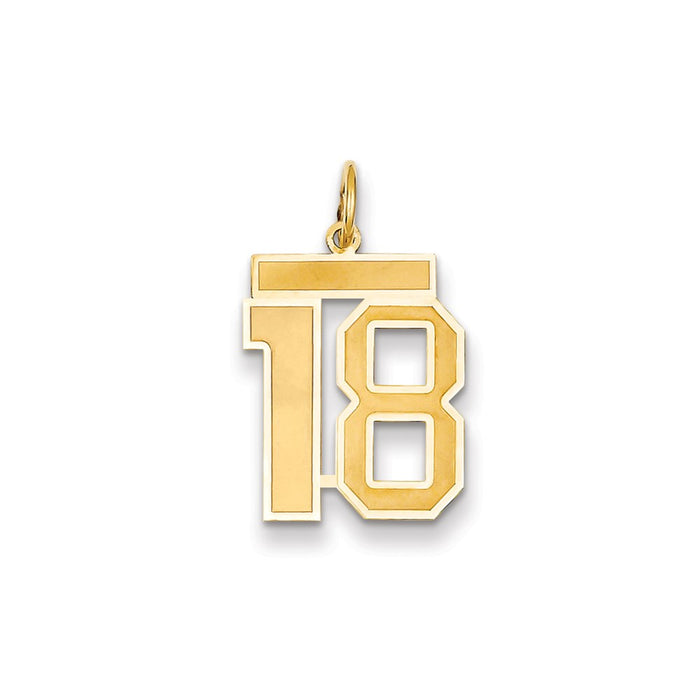 Million Charms 14K Yellow Gold Themed Medium Satin Number 18 Charm