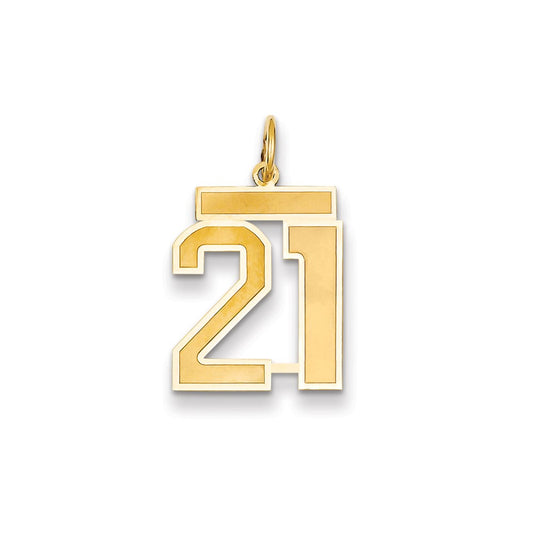 Million Charms 14k Medium Satin Number 21 Necklace Charm Pendant, Graduation, Birthday, Anniversary