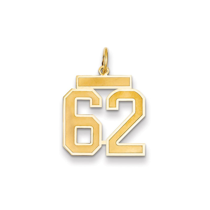 Million Charms 14K Yellow Gold Themed Medium Satin Number 62 Charm