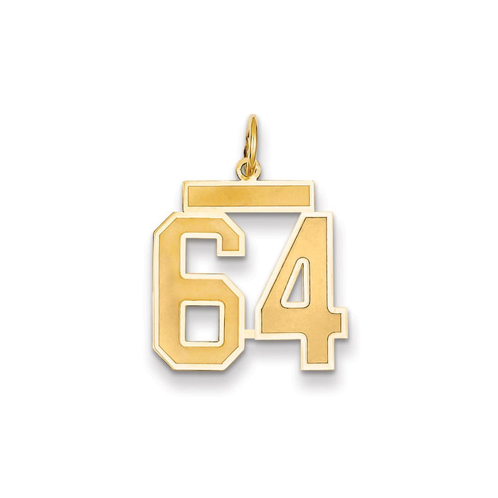 Million Charms 14K Yellow Gold Themed Medium Satin Number 64 Charm