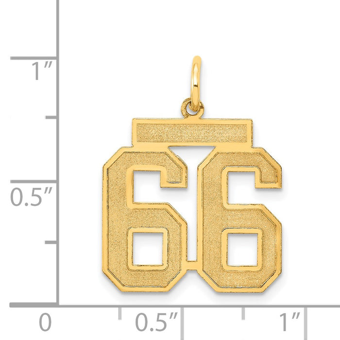 Million Charms 14K Yellow Gold Themed Medium Satin Number 66 Charm