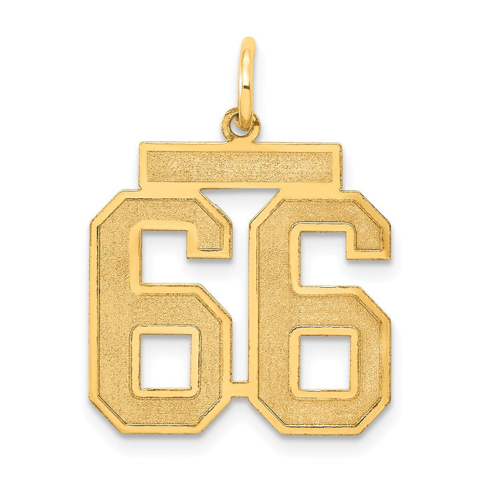 Million Charms 14K Yellow Gold Themed Medium Satin Number 66 Charm