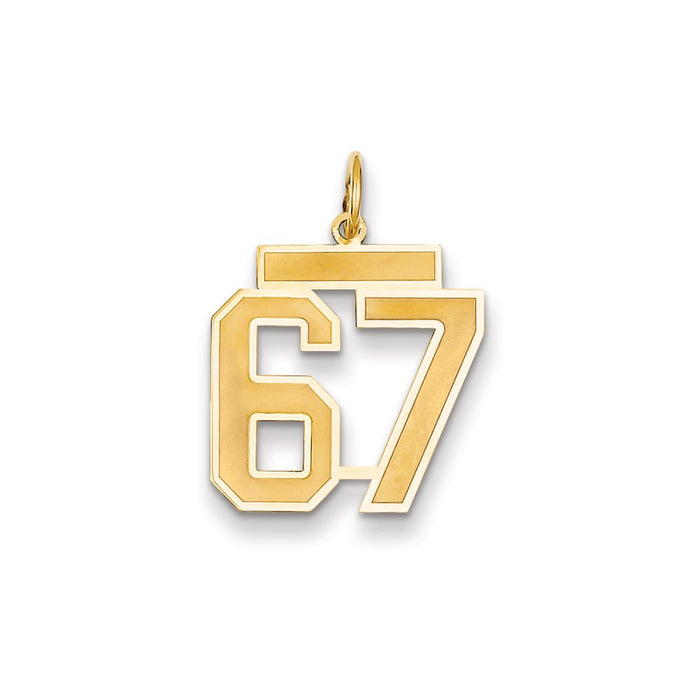 Million Charms 14K Yellow Gold Themed Medium Satin Number 67 Charm