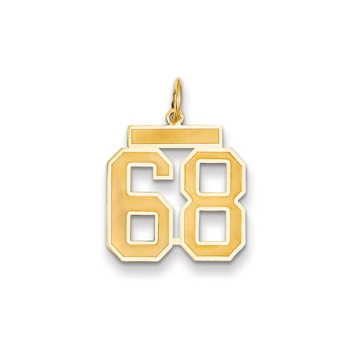 Million Charms 14K Yellow Gold Themed Medium Satin Number 68 Charm