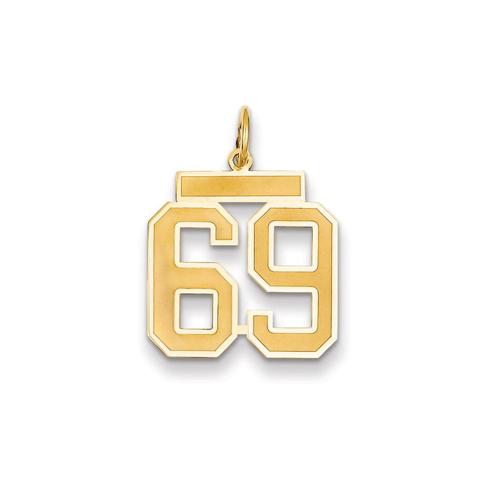 Million Charms 14K Yellow Gold Themed Medium Satin Number 69 Charm