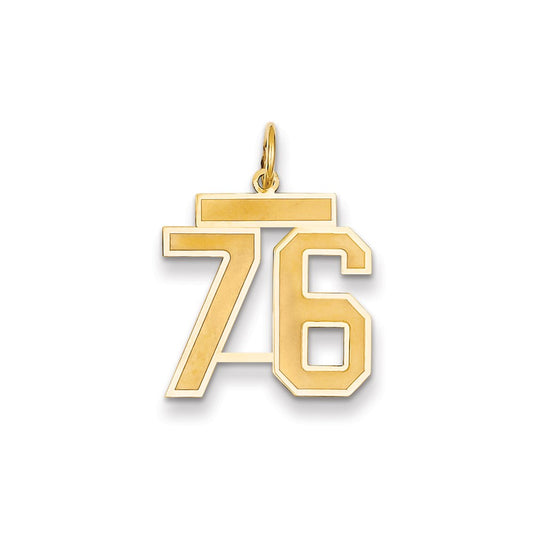 Million Charms 14K Yellow Gold Themed Medium Satin Number 76 Charm