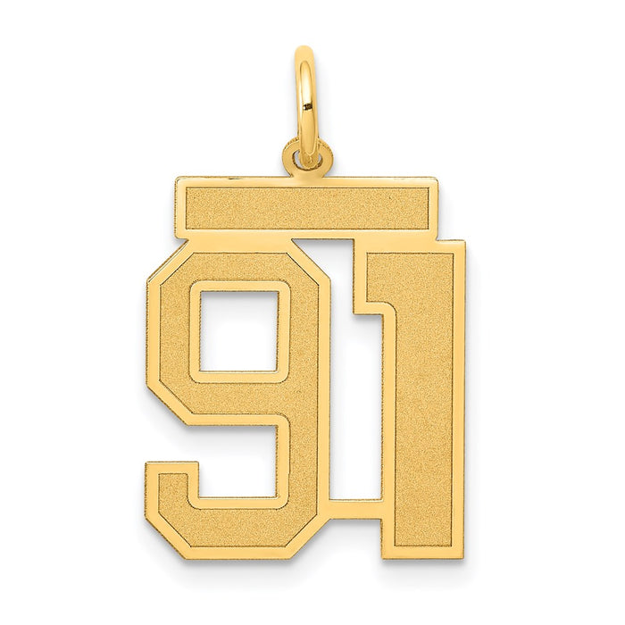 Million Charms 14K Yellow Gold Themed Medium Satin Number 91 Charm