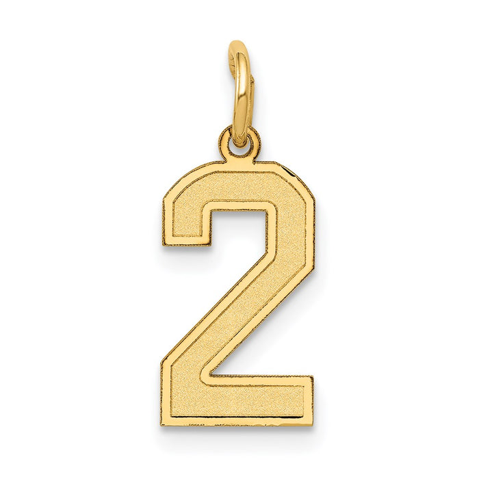 Million Charms 14K Yellow Gold Themed Small Satin Number 2 Charm