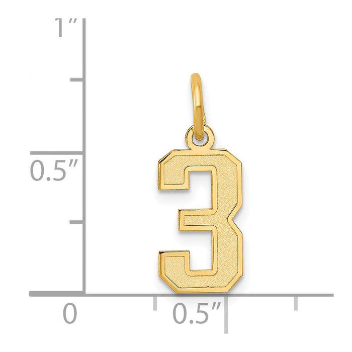 Million Charms 14K Yellow Gold Themed Small Satin Number 3 Charm