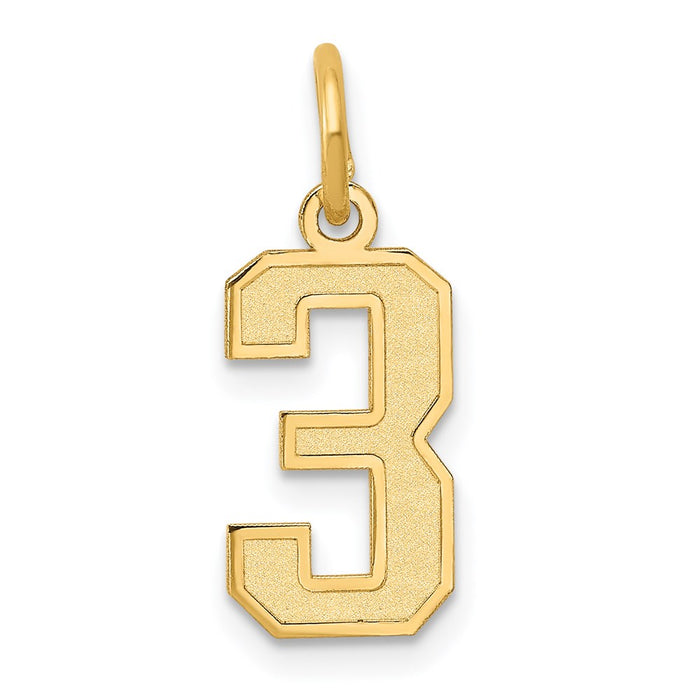 Million Charms 14K Yellow Gold Themed Small Satin Number 3 Charm