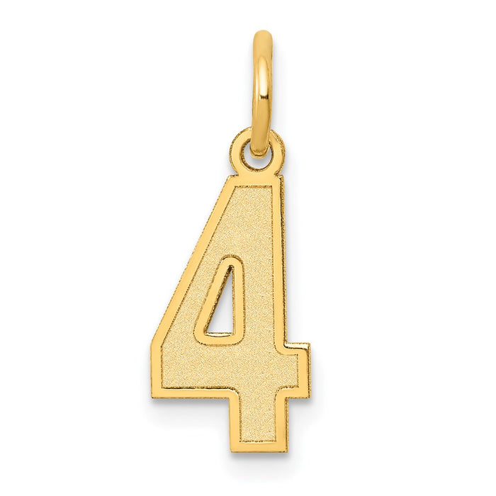 Million Charms 14K Yellow Gold Themed Small Satin Number 4 Charm