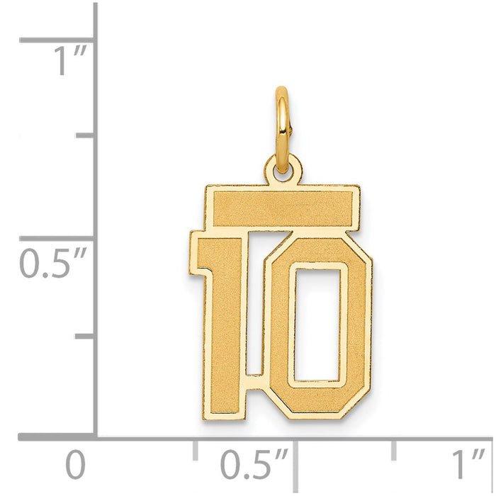 Million Charms 14K Yellow Gold Themed Small Satin Number 10 Charm