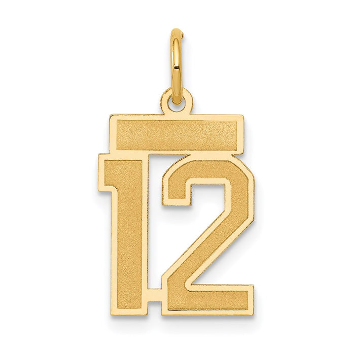 Million Charms 14K Yellow Gold Themed Small Satin Number 12 Charm
