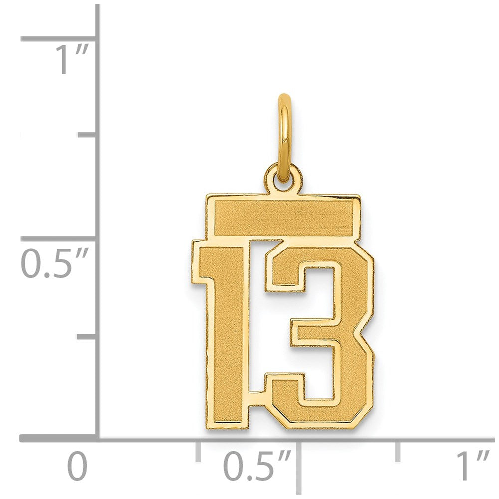 Million Charms 14K Yellow Gold Themed Small Satin Number 13 Charm