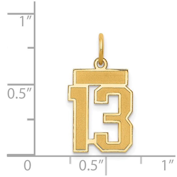 Million Charms 14K Yellow Gold Themed Small Satin Number 13 Charm