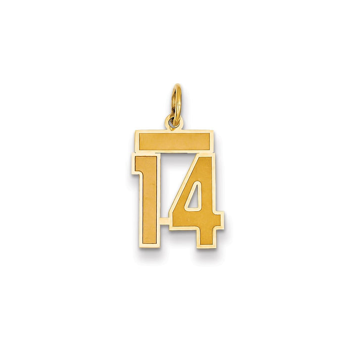 Million Charms 14K Yellow Gold Themed Small Satin Number 14 Charm
