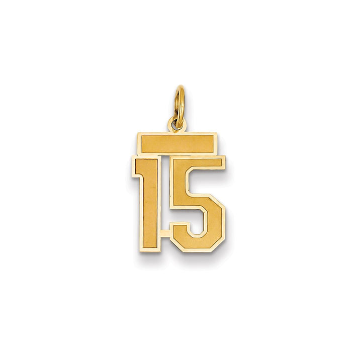 Million Charms 14K Yellow Gold Themed Small Satin Number 15 Charm