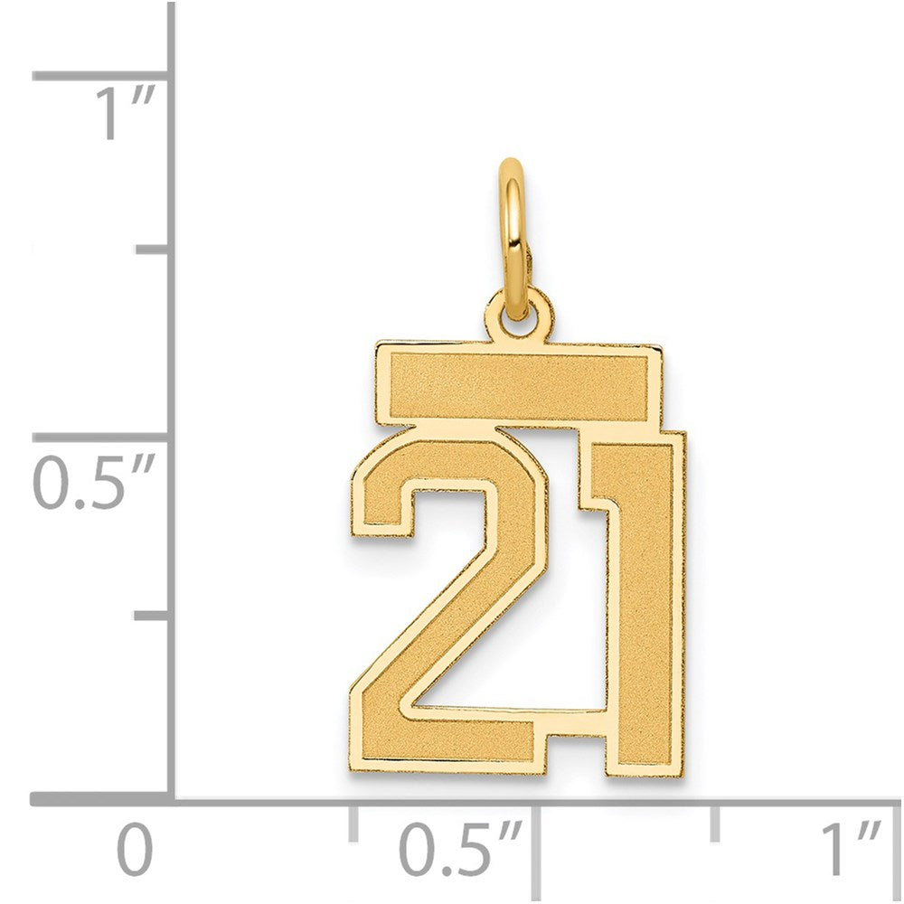 Million Charms 14k Small Satin Number 21 Necklace Charm Pendant, Graduation, Birthday, Anniversary
