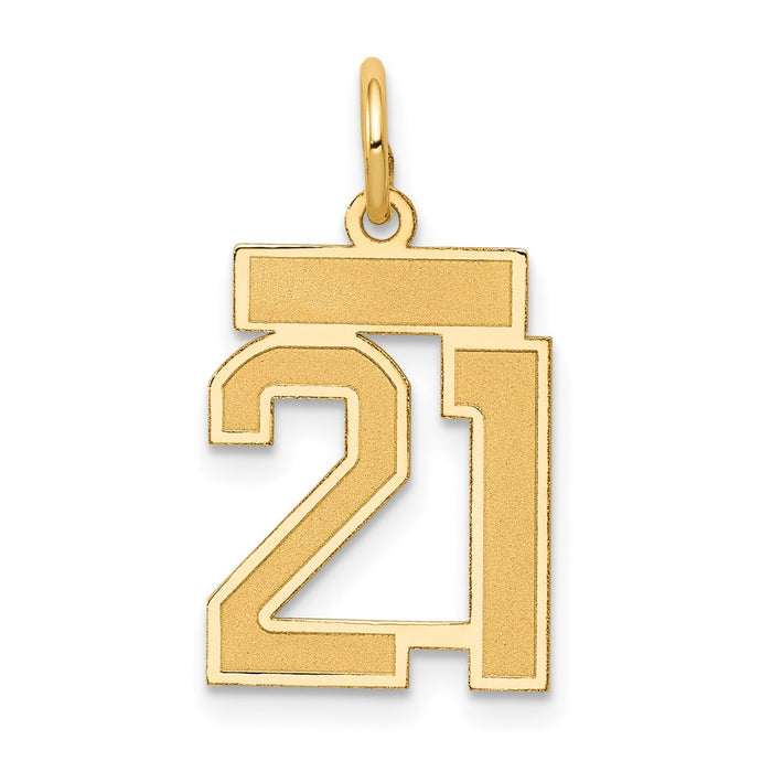 Million Charms 14k Small Satin Number 21 Necklace Charm Pendant, Graduation, Birthday, Anniversary