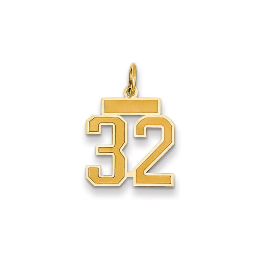 Million Charms 14K Yellow Gold Themed Small Satin Number 32 Charm