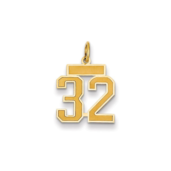 Million Charms 14K Yellow Gold Themed Small Satin Number 32 Charm