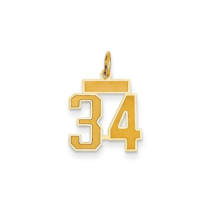 Million Charms 14K Yellow Gold Themed Small Satin Number 34 Charm