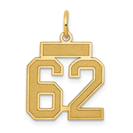 Million Charms 14K Yellow Gold Themed Small Satin Number 62 Charm