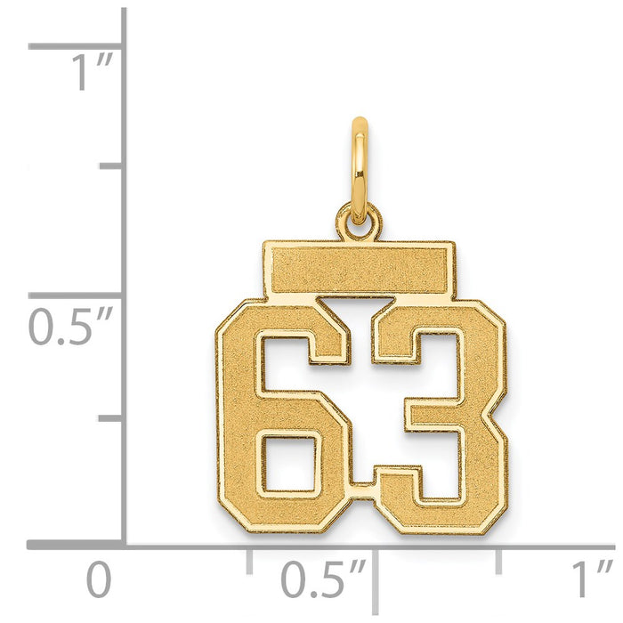 Million Charms 14K Yellow Gold Themed Small Satin Number 63 Charm