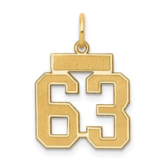 Million Charms 14K Yellow Gold Themed Small Satin Number 63 Charm