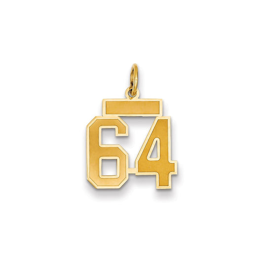 Million Charms 14K Yellow Gold Themed Small Satin Number 64 Charm
